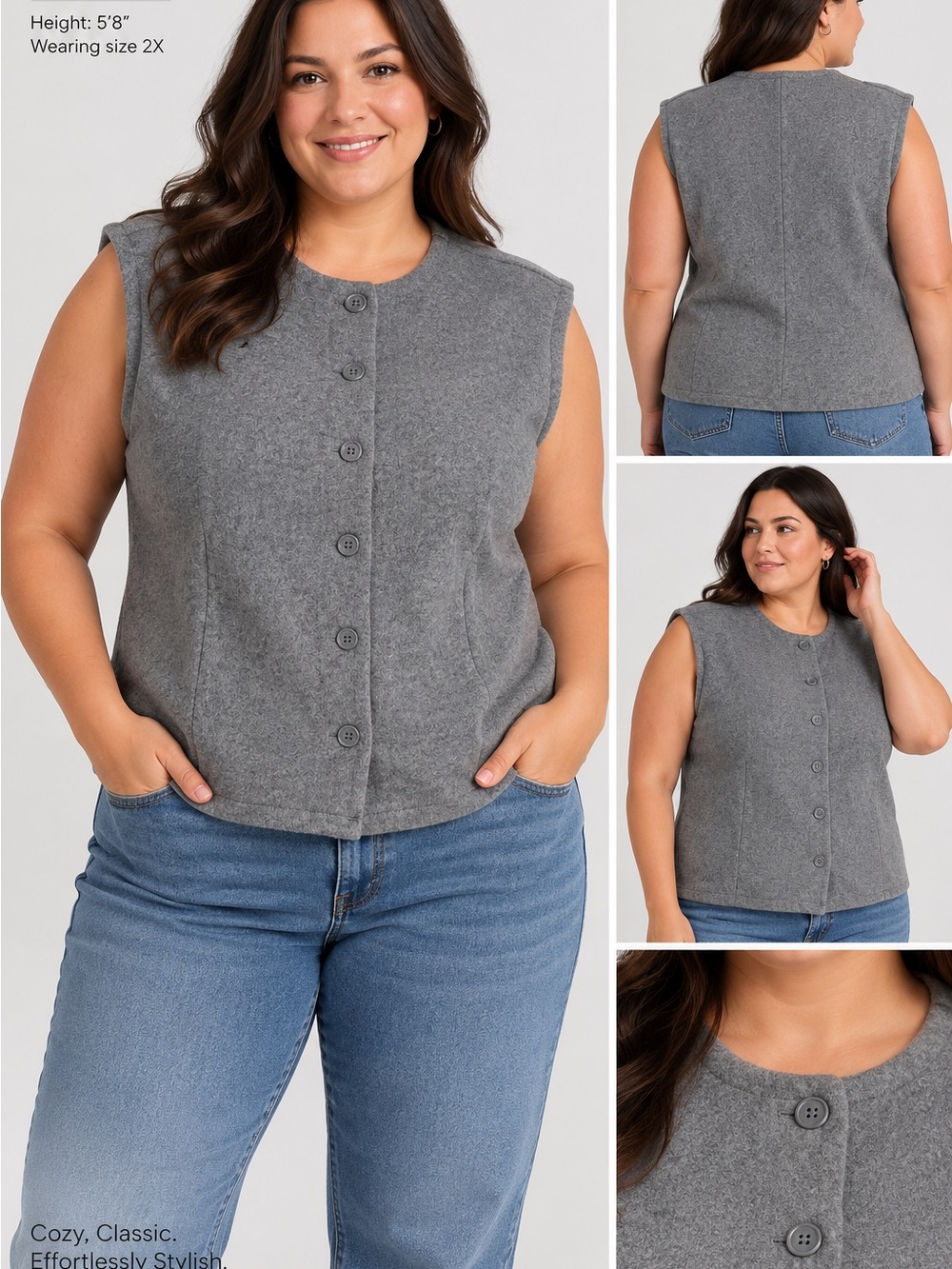 a new day Gray Button-Front Sleeveless Pullover Vest